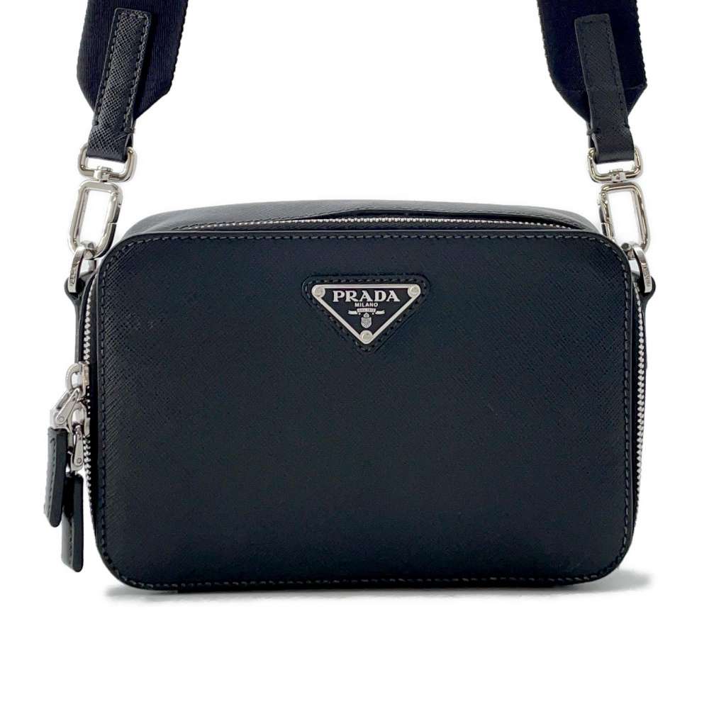 PRADA Triangle Logo Brique Shoulder Black 2VH070 Saffiano LeatherLeather