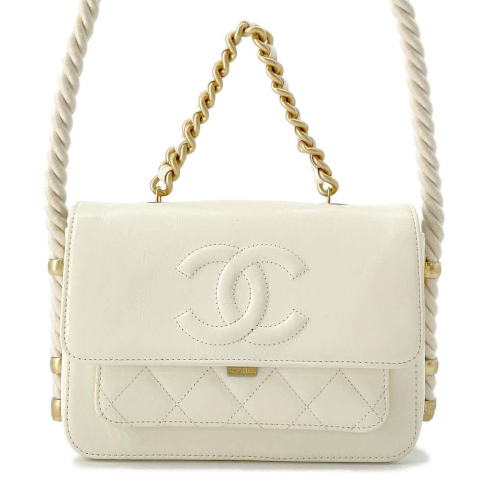 CHANEL Matelasse En Vogue Rope Shoulder Bag White AS0074 Calf Leather