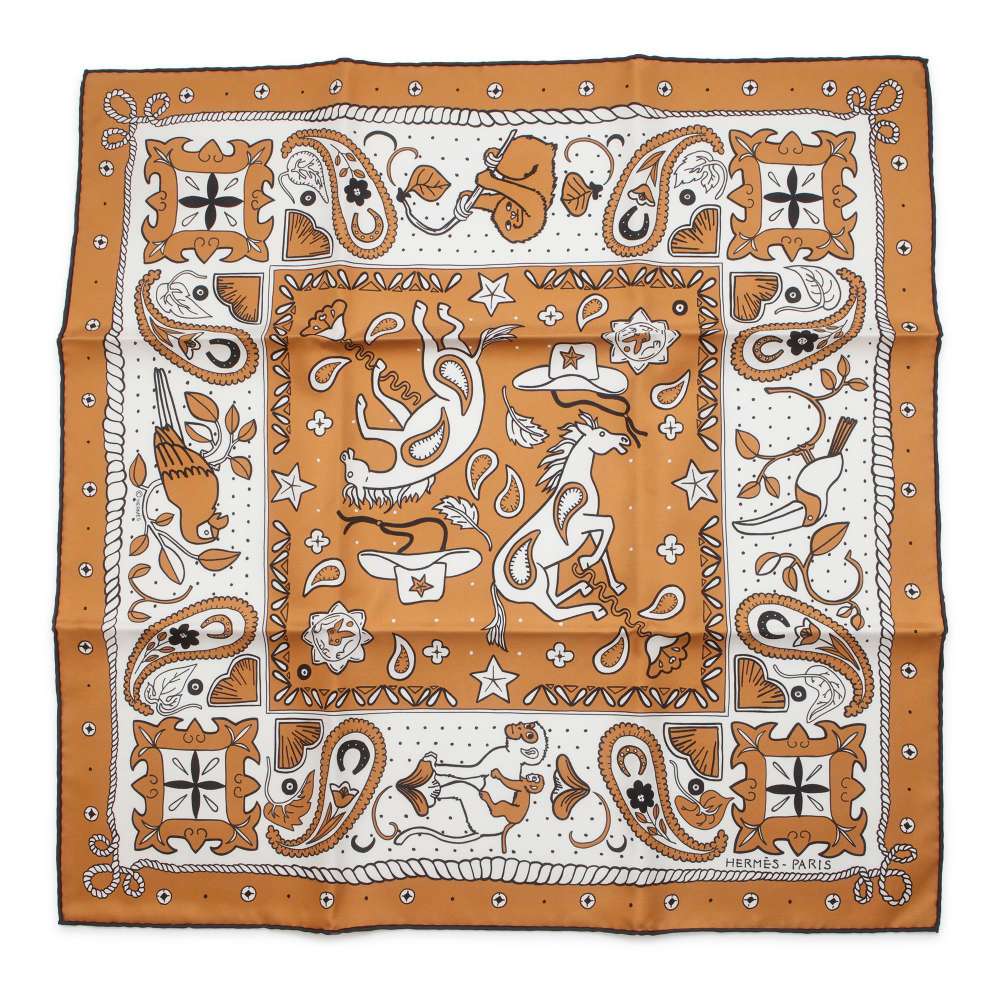 HERMES Carre Bandana ANIMAUX BANDANA Animal Bandana Size 55 Beige・Dore/White/Black Silk100%