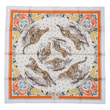 Load image into Gallery viewer, HERMES Carre Double Face QUEPARDS BANDANA Cheetah Bandana Size 90 Creme/Orange/Brown Silk100%
