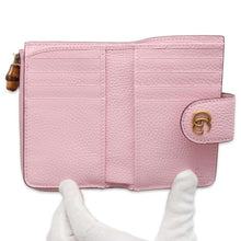 将图像加载到图库查看器中，GUCCI Double G Medium Wallet with Bamboo Pink 739498 Leather
