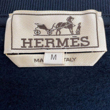 将图像加载到图库查看器中，HERMES Round Neck Knitted Fabric Metally Au Carre Size M Marine Cotton100%
