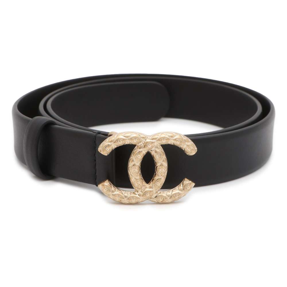 CHANEL CC Logo Belt Size 85 Black Leather