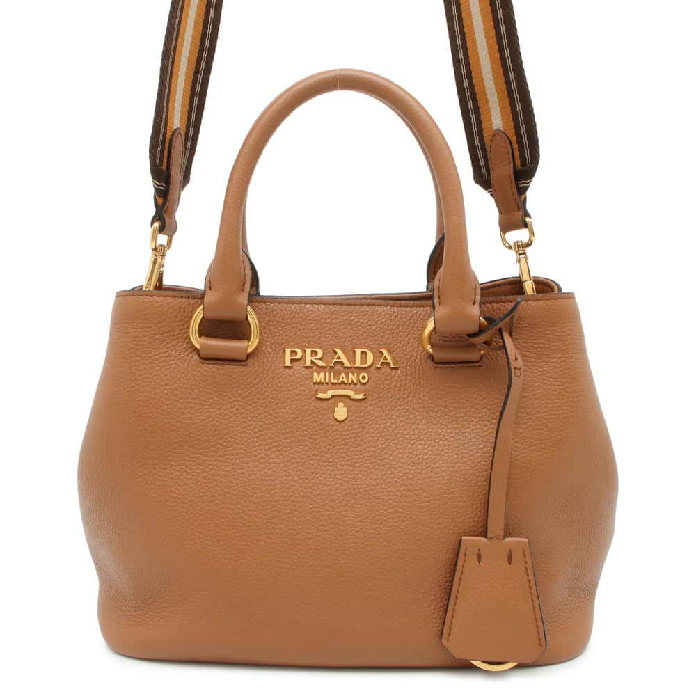 PRADA 2WAY Handbag Camel 1BA411 Leather