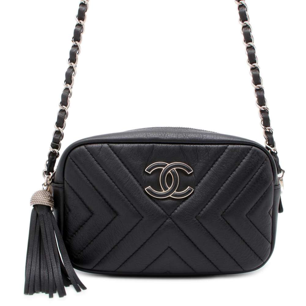 CHANEL Chevron ChainShoulder Bag Black A57617 Leather