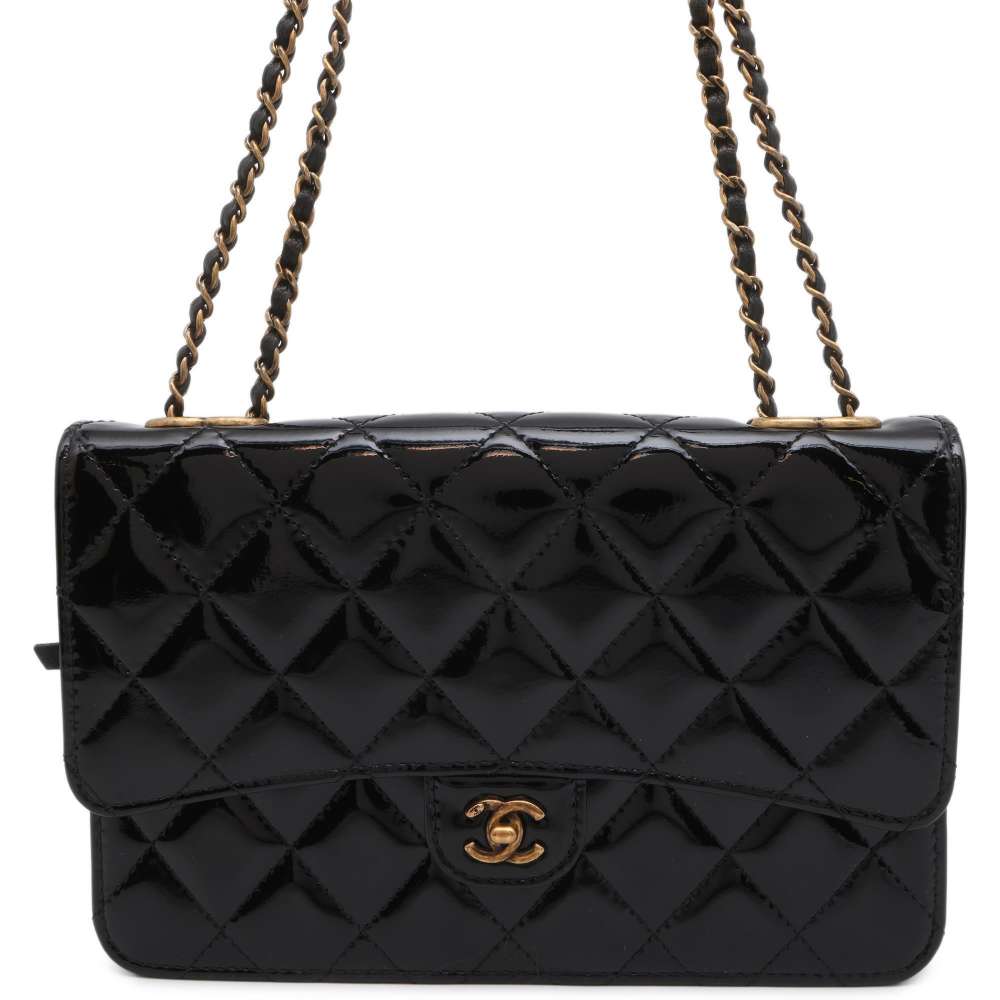 CHANEL CHANEL Chain wallet Black Patent Leather