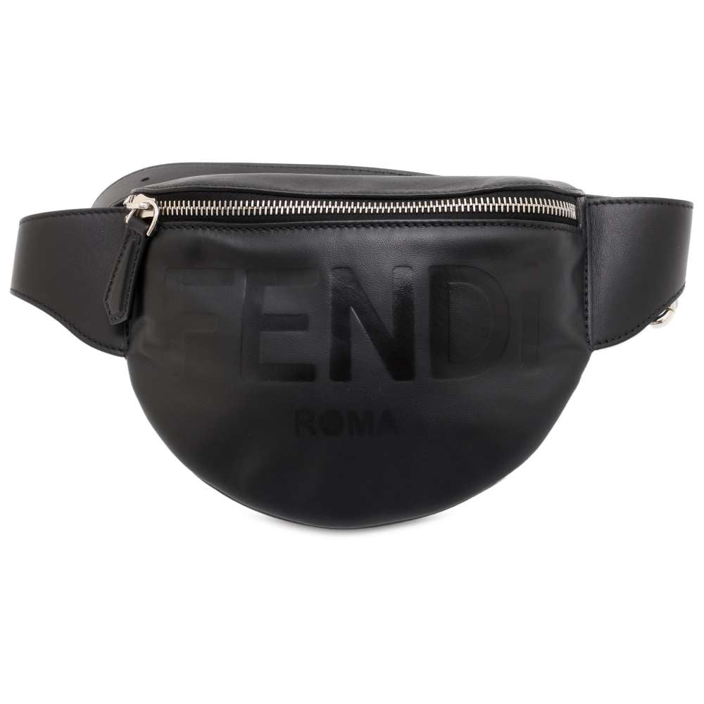 FENDI Logo Crossbody Bag Black 7VA525 Leather