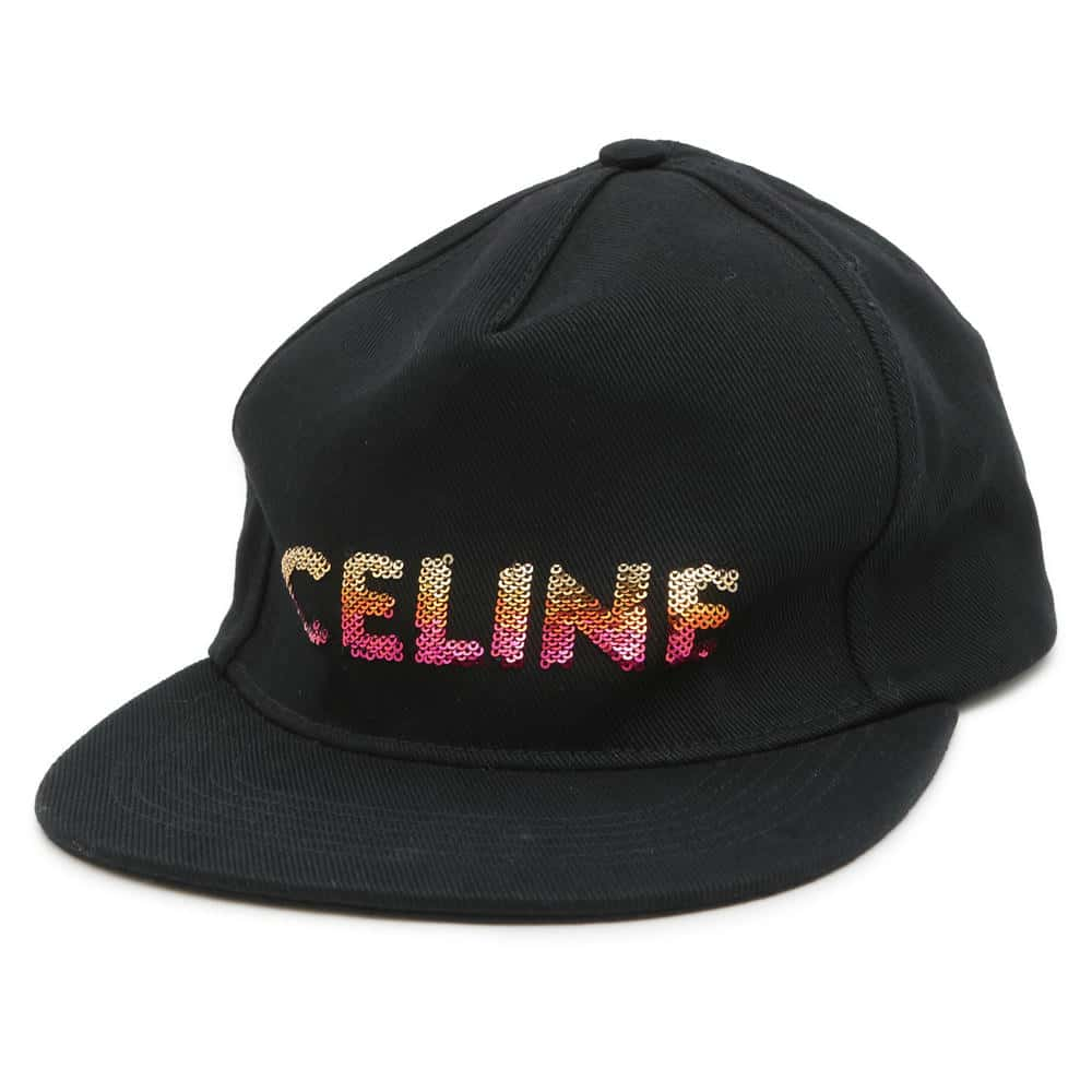 CELINE Sequins logo cap Size L Black 2AUW9641M Cotton98% Polyurethane2%