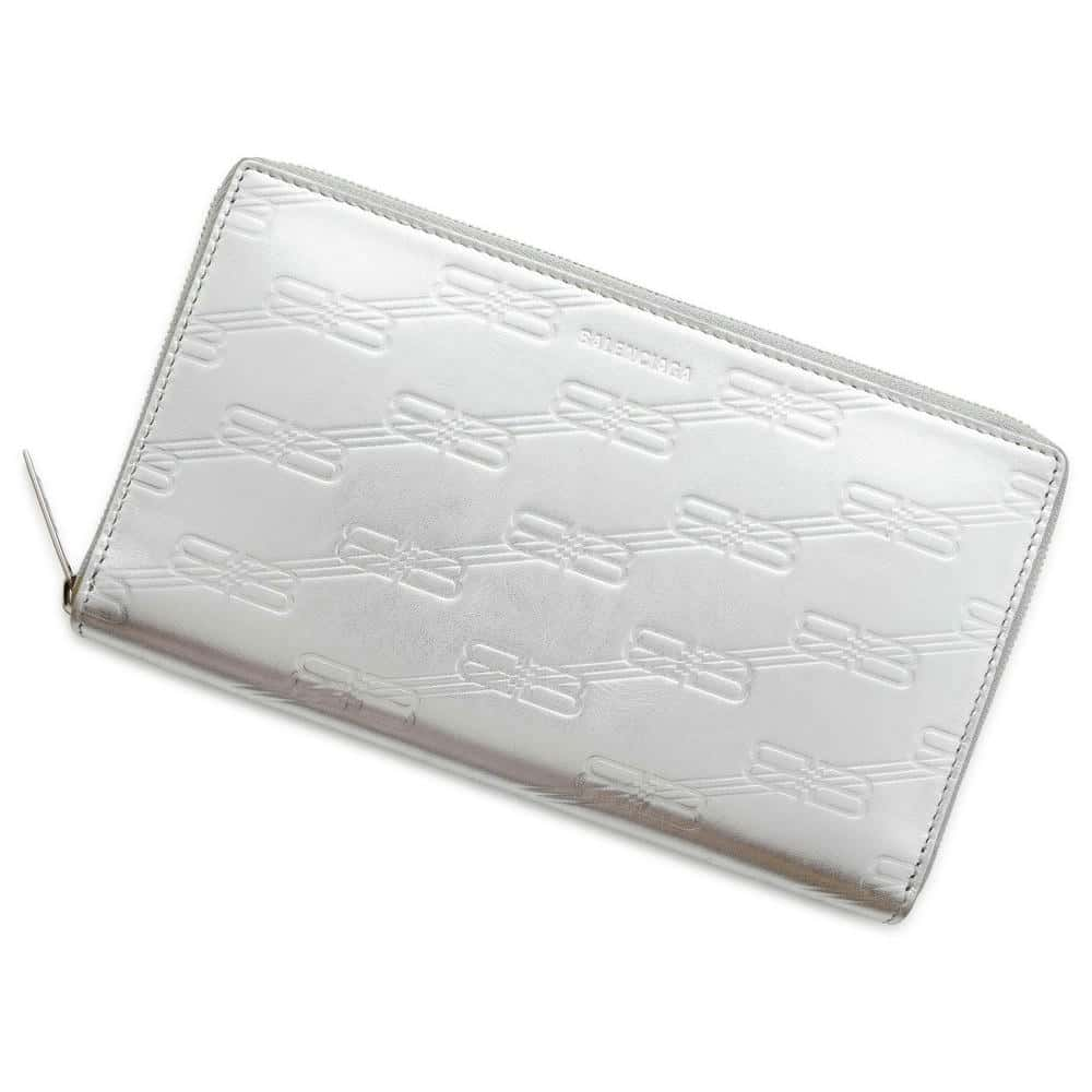 BALENCIAGA Embossed Monogram Continental Zip Wallet Silver717787 Leather