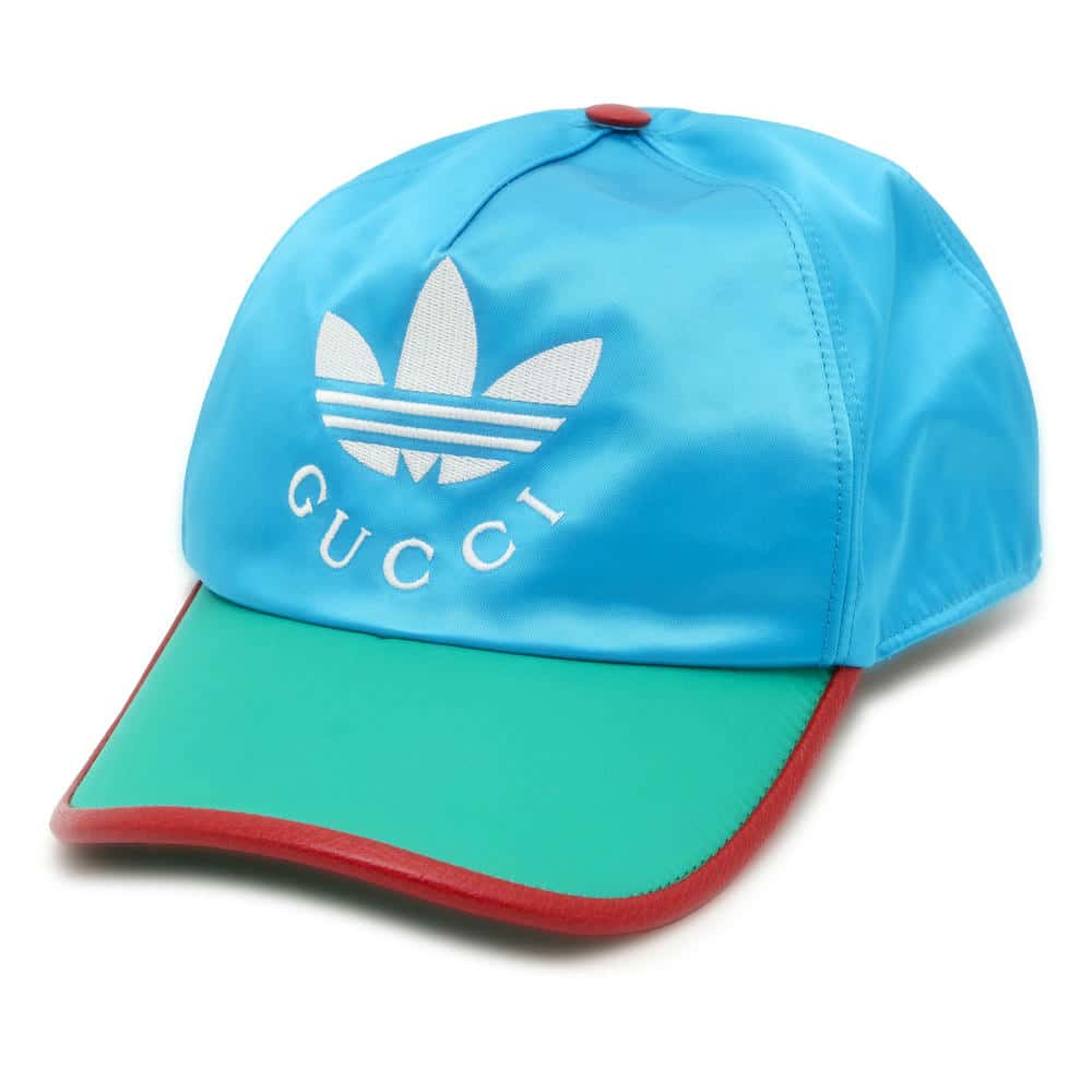 GUCCI Adidas Collaboration Embroidery Baseball Cap Size M Blue/Green 703825 Nylon100%