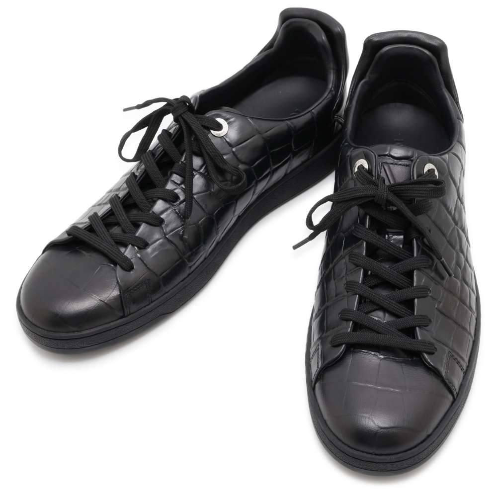 LOUIS VUITTON Front Row Line Sneakers Noir Croco embossed leather Size 8