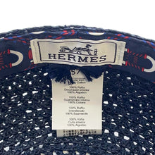 将图像加载到图库查看器中，HERMES Cap Garate Serie Button Size 57 Navy Raffia
