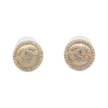 将图像加载到图库查看器中，CHANEL CC Logo Earrings Champagne Gold Metal Rhinestone
