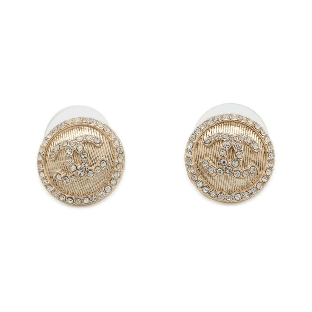 CHANEL CC Logo Earrings Champagne Gold Metal Rhinestone