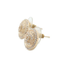 将图像加载到图库查看器中，CHANEL CC Logo Earrings Champagne Gold Metal Rhinestone
