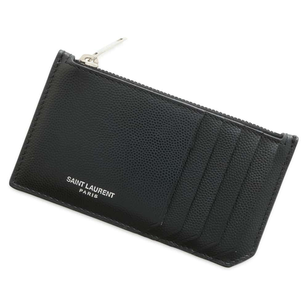 SAINT LAURENT PARIS 5 Fragment Coin Purse Black 458589 Leather