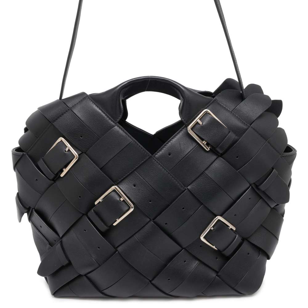 LOEWE Woven 2way Handbag Black Leather