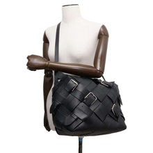 将图像加载到图库查看器中，LOEWE Woven 2way Handbag Black Leather
