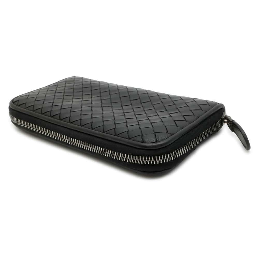 Bottega Veneta INTRECCIATO Zip Around Chozai Cloth Black 114076 Lambskin