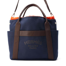 将图像加载到图库查看器中，HERMES Sacked Pansage Navy/Feu Toile Chevrons Canvas
