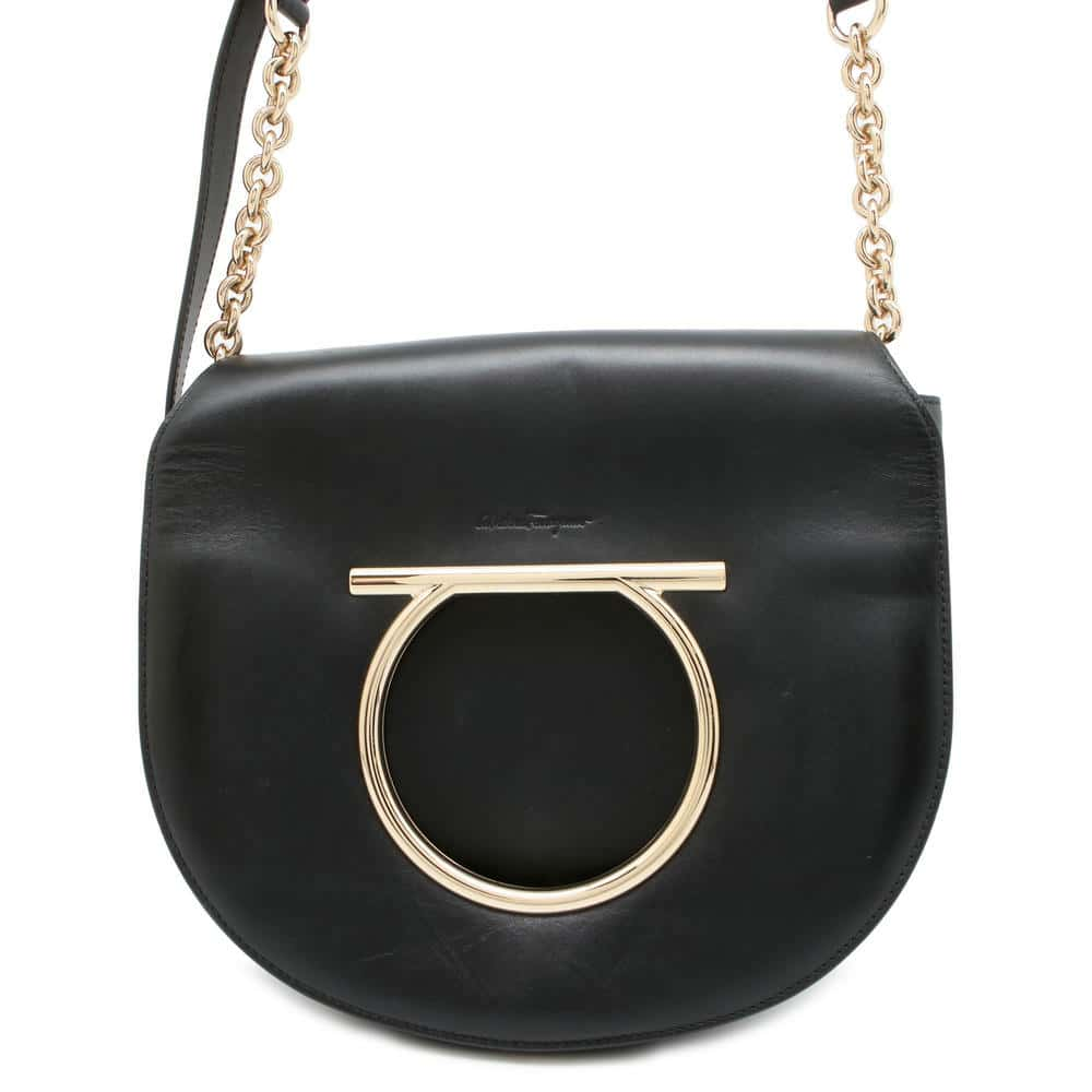 Ferragamo Gancini ChainShoulder Black AU-21 H002 Leather