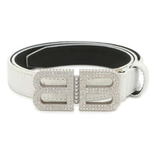 Load image into Gallery viewer, BALENCIAGA BB Buckle Belt Size 70 White673518 Crocodile-embossed Leather Rhinestone
