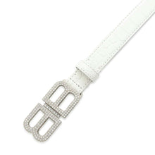 将图像加载到图库查看器中，BALENCIAGA BB Buckle Belt White 673518 Crocodile-embossed Leather Rhinestone
