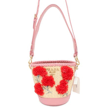 Load image into Gallery viewer, PRADA Flower Bucket Shoulder Bag Beige/Pink/Red 1BE008 Raffia Leather
