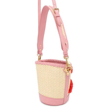 Load image into Gallery viewer, PRADA Flower Bucket Shoulder Bag Beige/Pink/Red 1BE008 Raffia Leather
