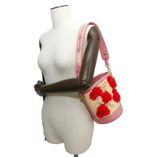 Load image into Gallery viewer, PRADA Flower Bucket Shoulder Bag Beige/Pink/Red 1BE008 Raffia Leather
