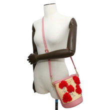 Load image into Gallery viewer, PRADA Flower Bucket Shoulder Bag Beige/Pink/Red 1BE008 Raffia Leather
