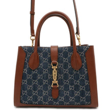 将图像加载到图库查看器中，GUCCI Jackie1961 2way Tote Bag Brown/Blue 649016 Denim Leather Size Medium
