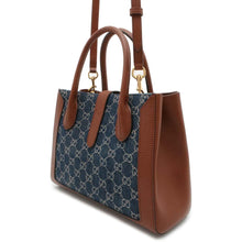 将图像加载到图库查看器中，GUCCI Jackie1961 2way Tote Bag Brown/Blue 649016 Denim Leather Size Medium
