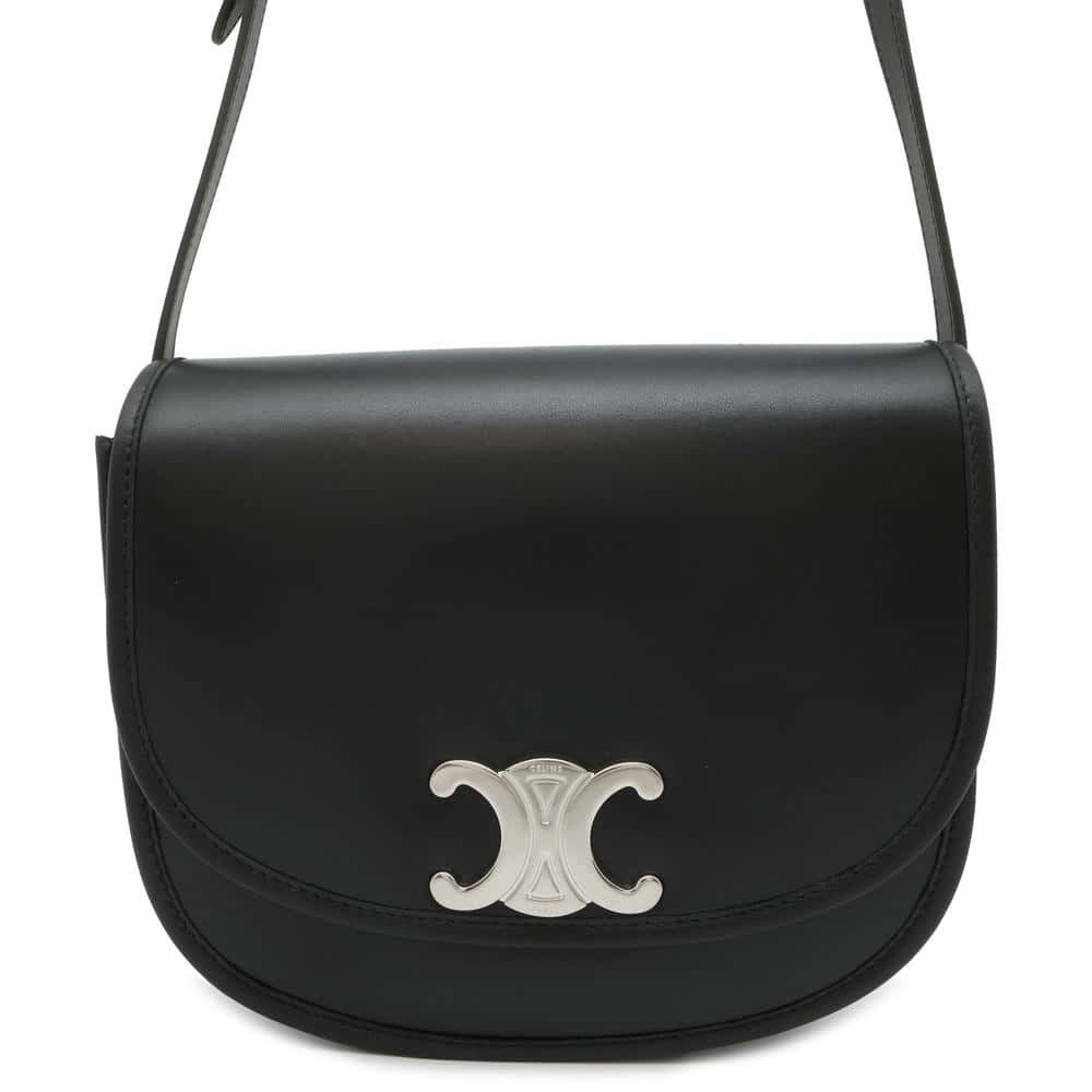 CELINE Triomphe Busas Shoulder Bag Black 114453 Calf Leather Size Medium