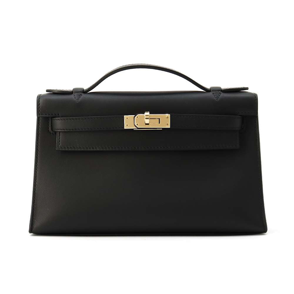 HERMES PochetteKelly Black Swift Leather