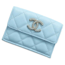 将图像加载到图库查看器中，CHANEL Matelasse flap wallet Light Blue AP3397 Caviar Leather
