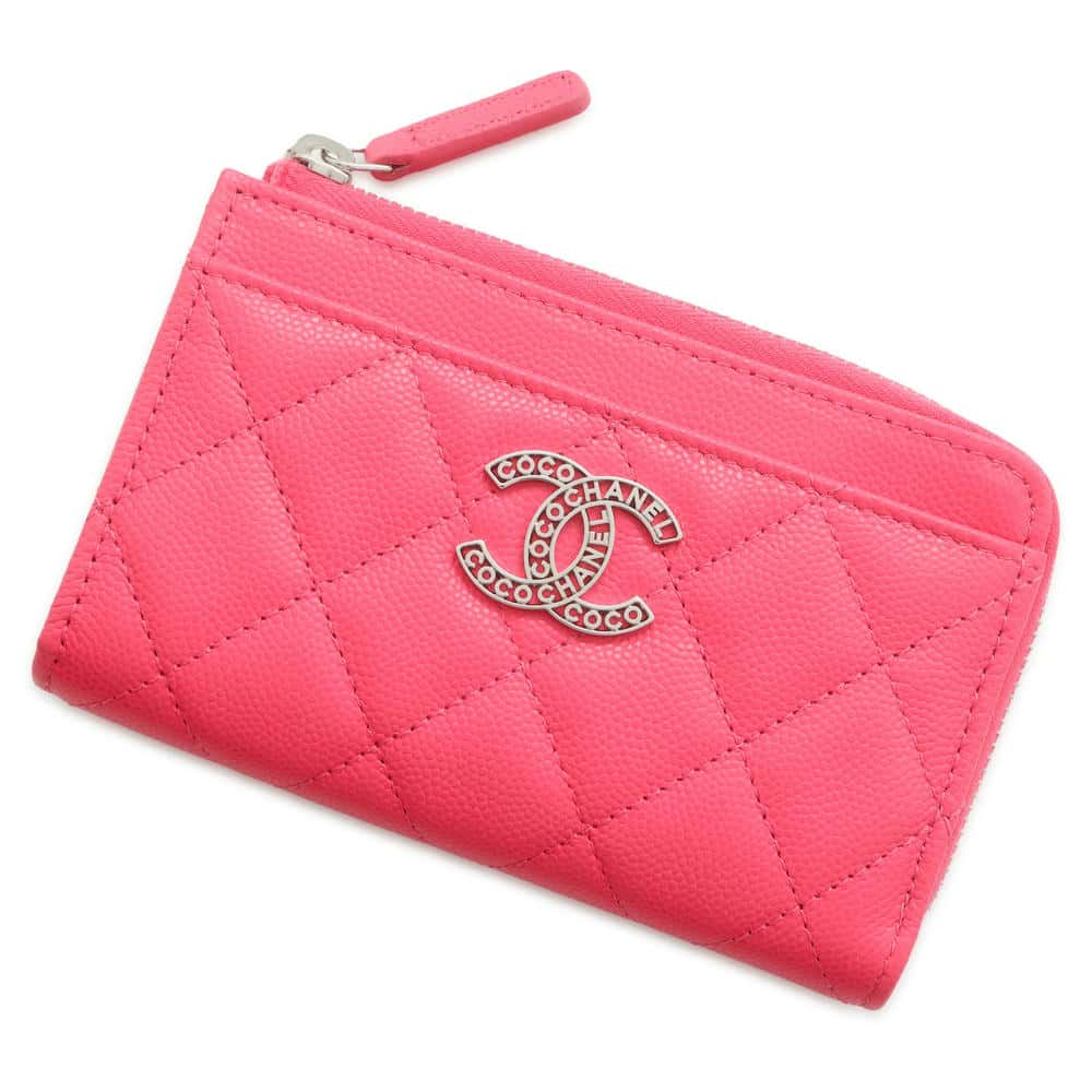 CHANEL Matelasse Fragment Card Case Pink AP3836 Caviar Leather