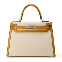 将图像加载到图库查看器中，HERMES Kelly Sellier Sesame/Ecru Swift Leather Toile H Size 28
