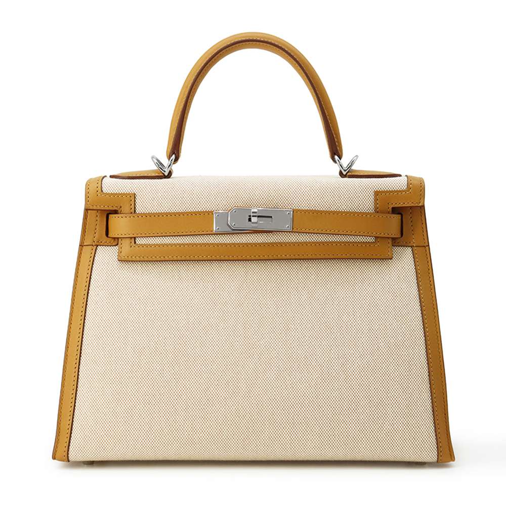 HERMES Kelly Sellier Sesame/Ecru Swift Leather Toile H Size 28