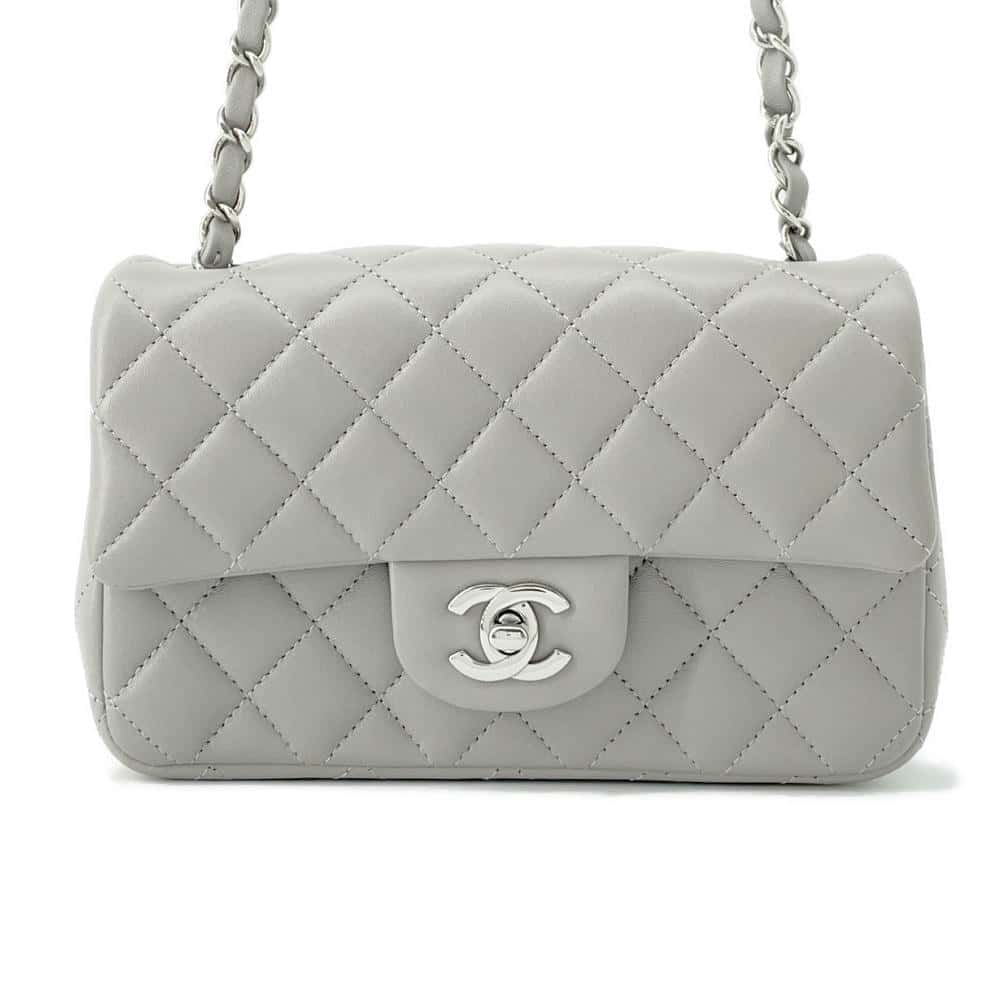 CHANEL Mini Matelasse ChainShoulder Bag Gray A69900 Lambskin Size 20