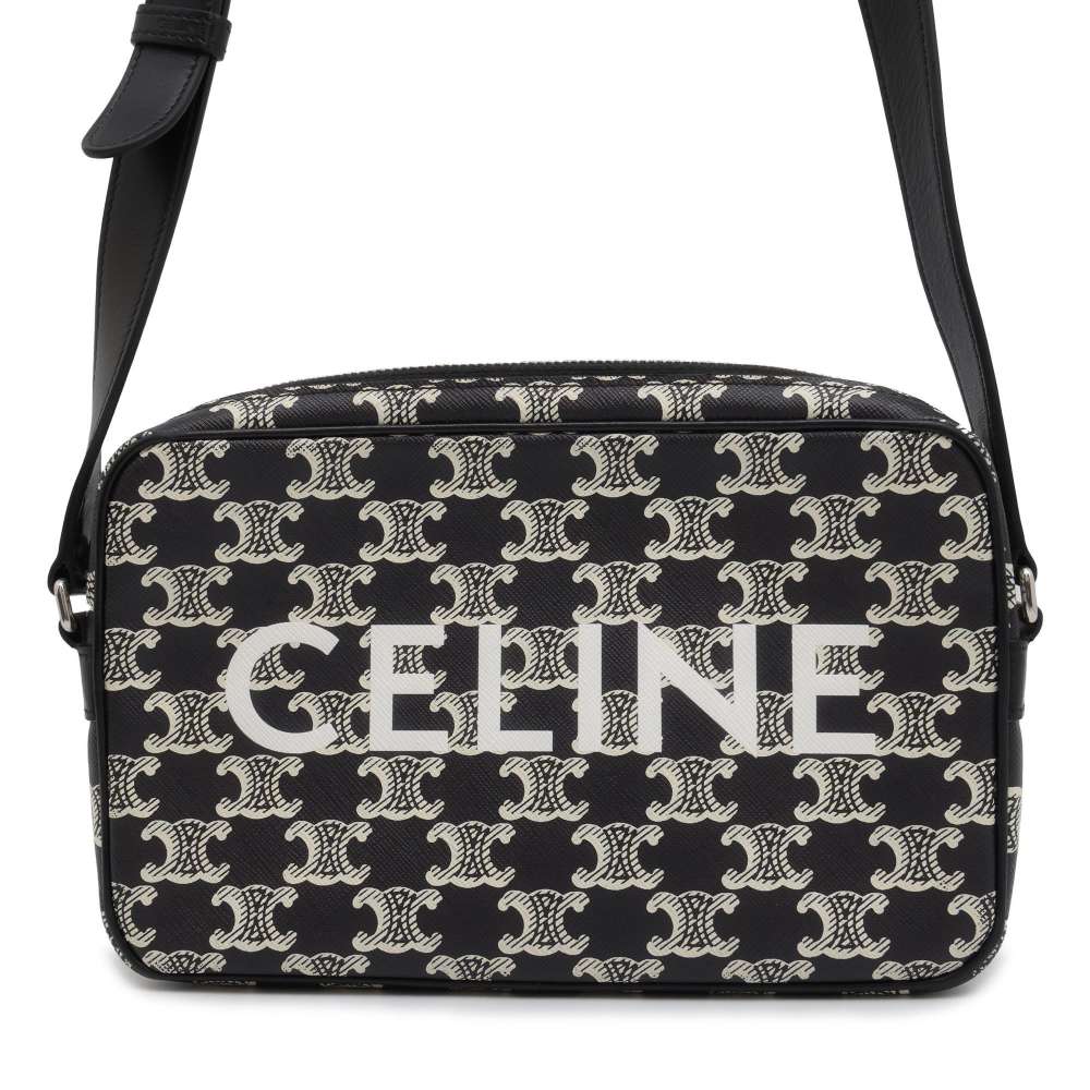 CELINE Triomphe logo Shoulder Bag Black/White194502FQ1 PVC Coated Canvas Leather Size Medium