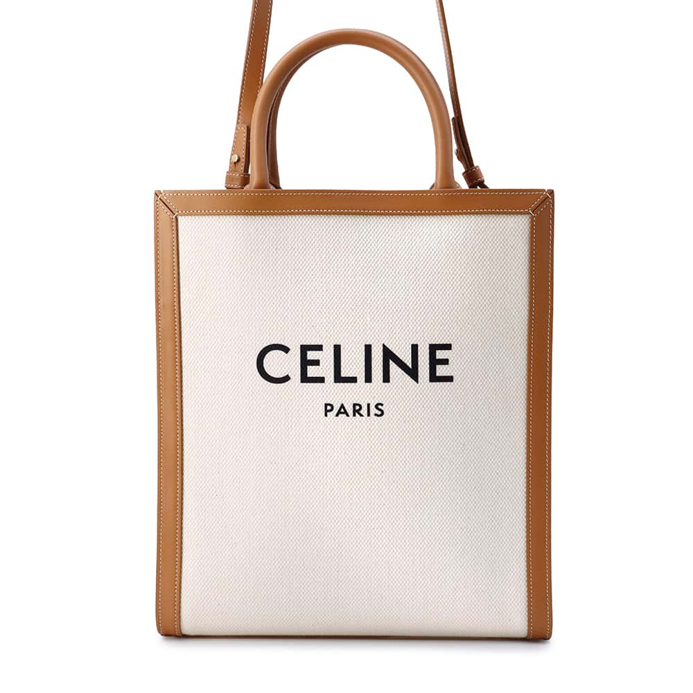 CELINE Vertical Kaba 2WAY Tote Bag Natural/Tan 192082 Canvas Leather Size Small