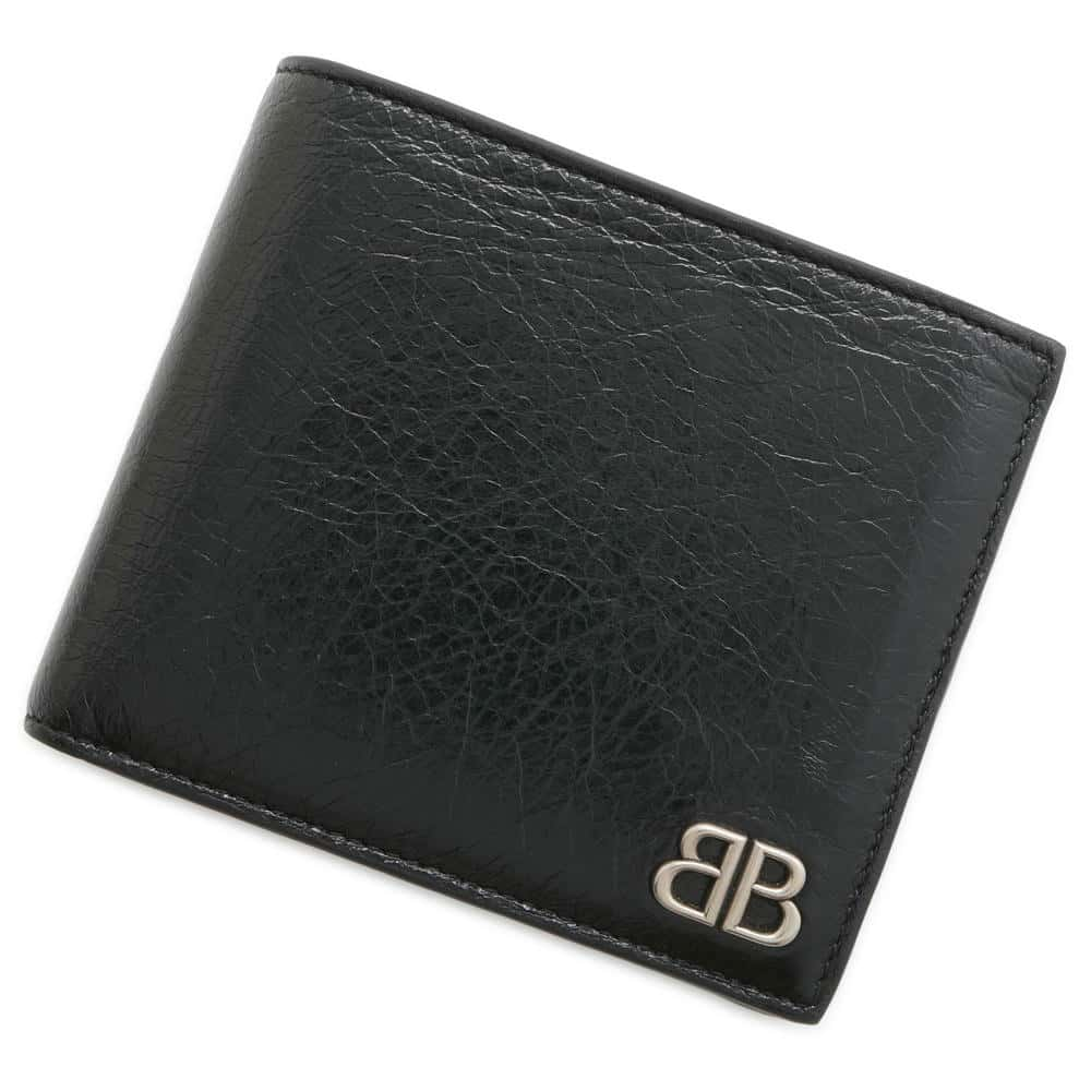 BALENCIAGA BB logo bifold wallet Black 779971 Leather