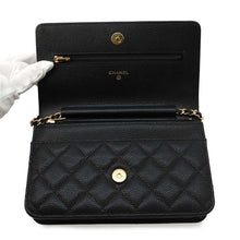 将图像加载到图库查看器中，CHANEL Matelasse Classic Flap Chain Wallet BlackAP0250 Caviar Leather
