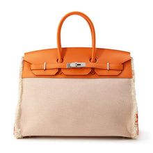 将图像加载到图库查看器中，HERMES Birkin Frey Frey Orange minyan Toile Twill H Swift Leather Size 35
