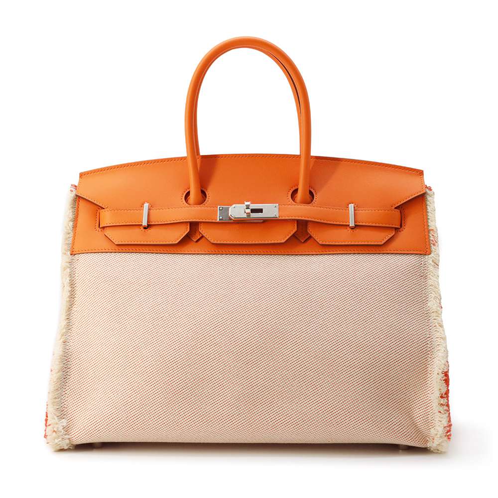 HERMES Birkin Frey Frey Orange minyan Toile Twill H Swift Leather Size 35