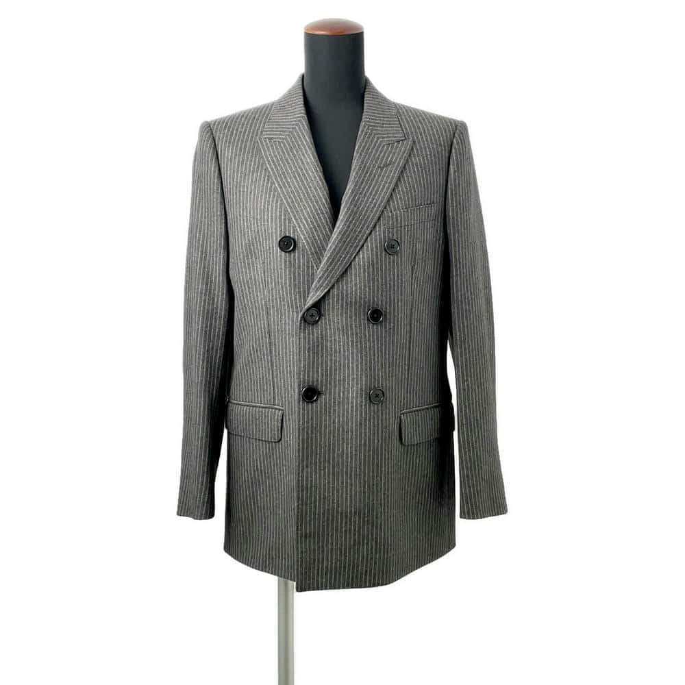 CELINE Striped Double Pressed Tailored Jacket Size 38 Gray 2V120065K Wool 100%