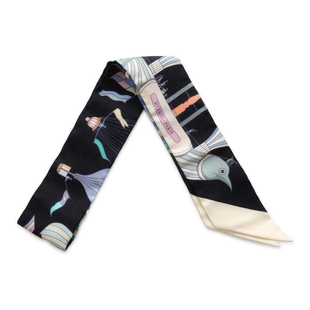 HERMES Twilly Madness in the Sky Les Folies Du Ciel Black/JauneSoufre/Multicolor Silk100%