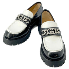 将图像加载到图库查看器中，GUCCI Loafers with Interlocking G Black/White 752093 Leather Size 9.5
