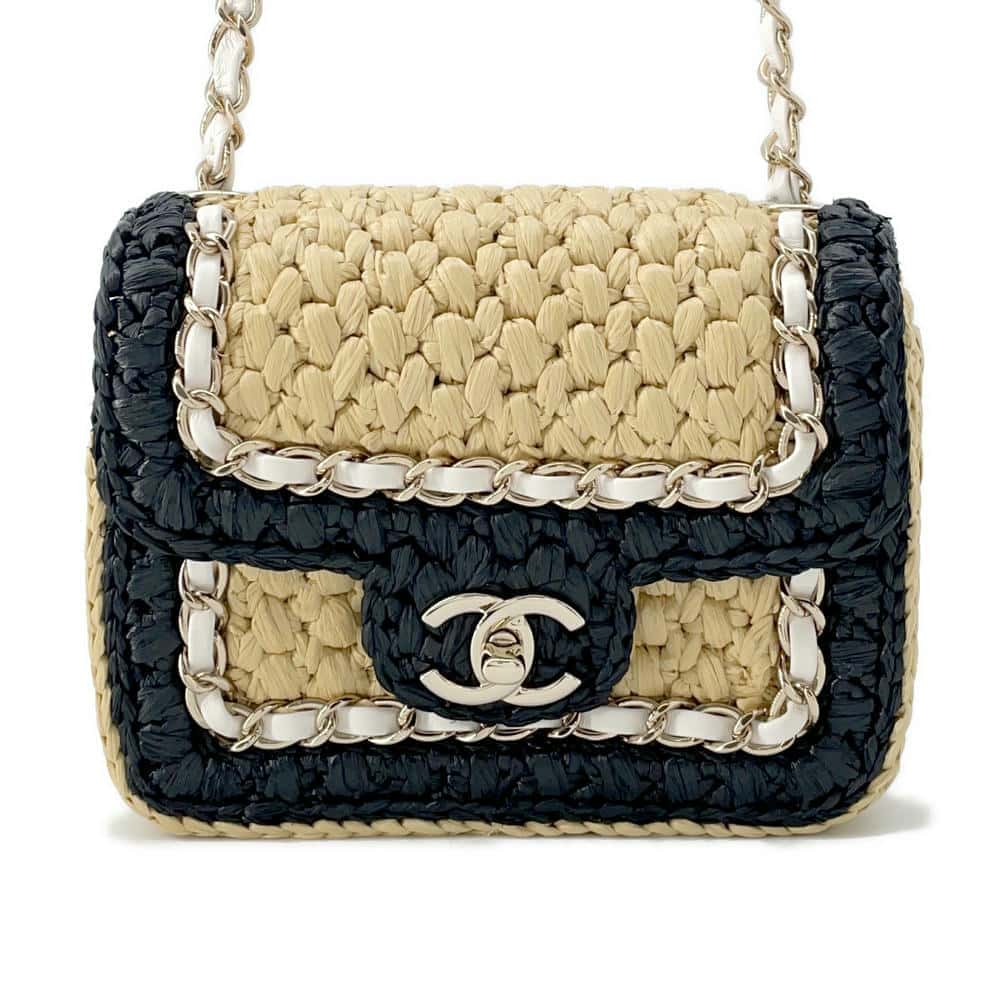 CHANEL 2024 Cruise Collection Flap Bag Black/White/Beige AS4556 Blade Raffia Lambskin Size Mini